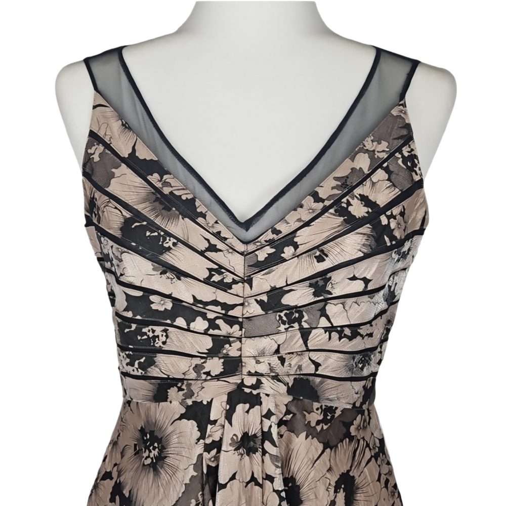Adrianna Papell Whimsigoth Black and Cream Floral Midi Dress with Mesh Detail - Picture 3 of 8